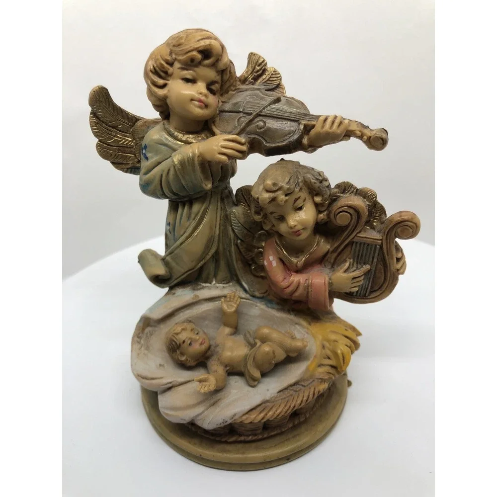 Fontanini Nativity Angels Baby Jesus Figurine Musical Harp Violin 4.5